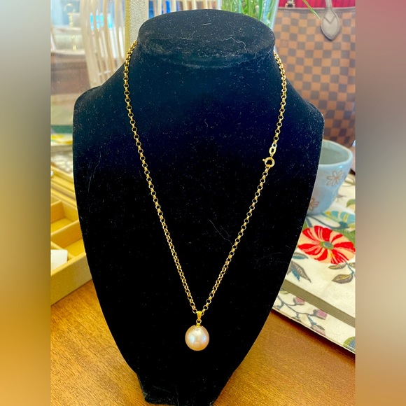 authentic pink edison pearl with 18k solid gold chain 7.59 grams - Picture 1 of 9